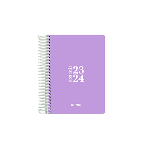Enri, Agenda 2023 2024 Día Por Página, Tapa Plástico, 12x18 cm, Español, Color Malva