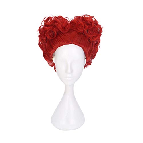 Peluca corta y rizada de cosplay roja para Alicia en el país de las maravillas Reina de corazones La reina roja Pelucas de cosplay Fiesta de Halloween Personaje Cosplay Pelucas de cabello