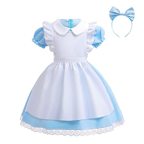 Lito Angels Disfraz Vestido de Alicia en el País de las Maravillas con Delantal Blanco y Aro de Pelo para Niñas Talla 5-6 años, Azul (Número de etiqueta 120)