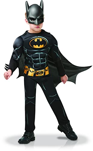 Rubies-I-300002OHM - Disfraz de lujo de Batman de 80 años, color negro y amarillo-M, niños unisex 5-6