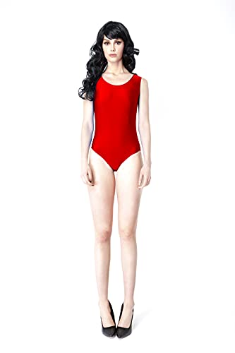 Maillot de Danza Ballet Gimnasia sin Mangas con Correa Ancha, Leotardo Clásico Mujer de Cuello Redondo (Rojo, L)
