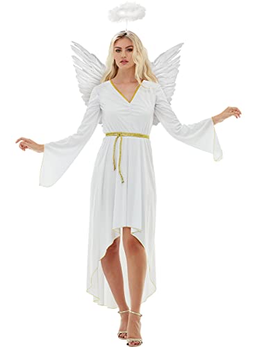Funidelia | Disfraz de ángel con aureola y alas para mujer Navidad, Belén de Navidad - Disfraz para adultos y divertidos accesorios para Fiestas, Carnaval y Halloween - Talla XS - Blanco