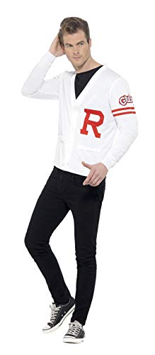 Smiffys-42898L Licenciado Oficialmente Disfraz de Rydell Prep de Grease, con Chaleco de Punto, Color Blanco, L-Tamaño 42'-44' (Smiffy'S 42898L)