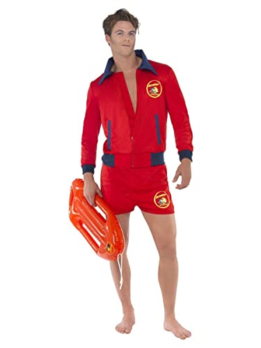 Smiffys-20587L Licensed Dress-Up Licenciado Oficialmente Disfraz de Vigilante de la Playa de Baywatch, con Parte de Arriba y bermud, Color Rojo, L-Tamaño 42'-44' (Smiffy'S 20587L)