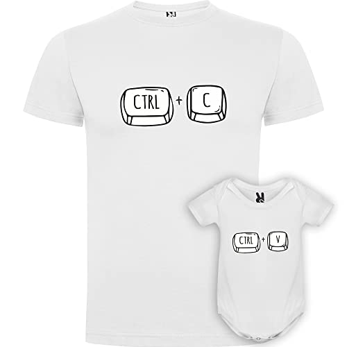 QCM PRODUTOS PERSONALIZADOS Camiseta Papá y bebé | Regalo divertido | Especial día del padre | 100% algodón (Copiar y pegar)