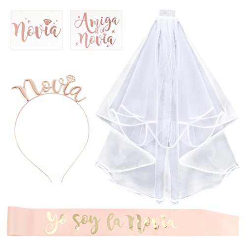 Velo Novia Decoración Despedida de Soltera Accesorios Diadema Tiara Novia Banda Fajín Tatuaje Temporal Amiga de Novia Equipo Novia Hen Party Decoración Boda Novia Fiesta Nupcial Disfraces Compromiso