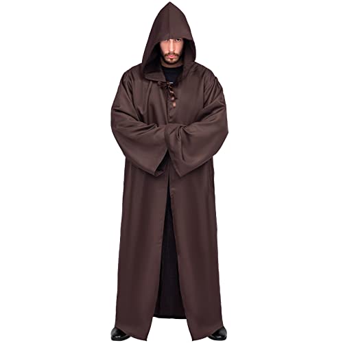 Myir JUN Capa con Capucha de Halloween para Hombre, Disfraz de Caballero para Adulto Carnaval Medieval Traje Ropa Cosplay (XL, Marrón)