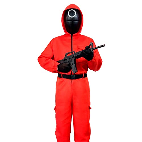 Acan Tradineur – Disfraz de guardia rojo calamar infantil – Fabricado en España – Ideal para celebrar Carnaval o Halloween – Talla 10 a 12 años