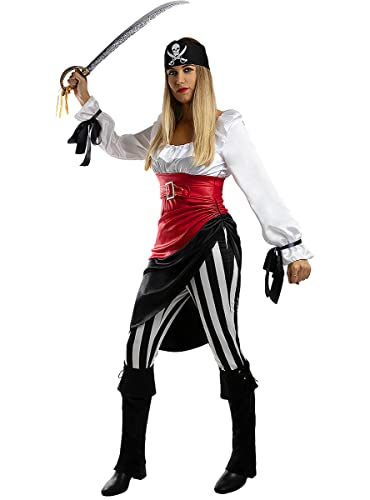 Funidelia | Disfraz de pirata aventurera para mujer ▶ Corsario, Bucanero - Disfraz para adultos y divertidos accesorios para Fiestas, Carnaval y Halloween - Talla L - Blanco