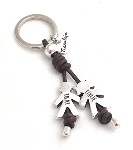 Llavero niños grabados - Nanaleja - Regalo para el día del padre y de la madre - llavero personalizado - de cuero hecho a mano