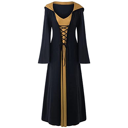 riou Disfraces Mujer Medieval Renacimiento Vestido Retro Cuello Cuadrado Vestido irregular Manga Media Disfraces Originales Disfraces Medievales Princesa Reina Bruja