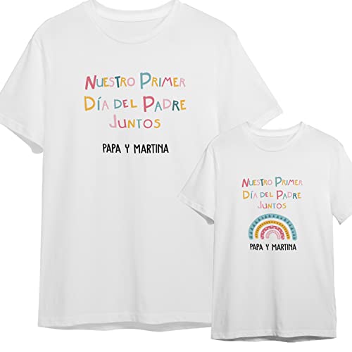 Regalo Día del Padre Camiseta adulto personalizada + Body o camiseta hijo/a | Diseño original divertido | Arcoíris | Papá primerizo | Mamá | Infantil | Bebe | Primer día del Padre Juntos