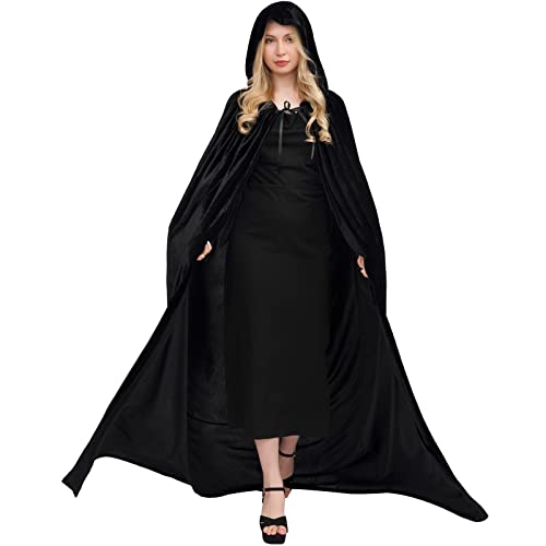 Myir JUN Largo Capa con Capucha Terciopelo, Unisex Adulto Niños Disfraz de Halloween Fiesta Disfraces Vampiro Traje (Negro, XL)