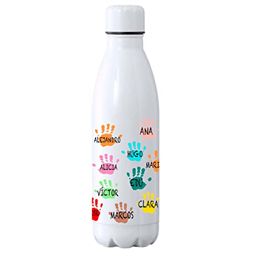 Botella de agua con manitas de pintura personalizada | regalo original para profesores | Detalle Personalizado Profe