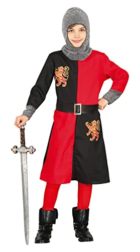 FIESTAS GUIRCA Disfraz de Caballero Medieval Niño - Atuendo Infantil de Guerrero Rojo y Negro para Niños de 5-6 Años