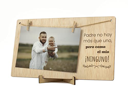 CONTRAXT Marco de Fotos Papa Dia del Padre. Marco colgar fotos con pinzas 10x15 madera natural ideas regalos detalles originales para papa postal dia padre primerizo wonderful originales (Padre ES)