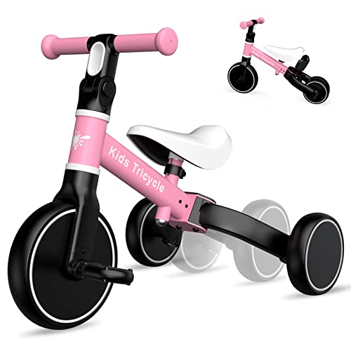 XIAPIA Bicicleta sin Pedales 5 en 1, Triciclo para Niños y Niñas de 1 2 3 4 años, Juguete Correpasillos Bebe, Triciclo Infantil para Niños de 12-48 Meses, Regalo de Cumpleaños Navidad (Rosa)