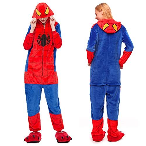 Amycute Pijama del Hombre Araña para Adultos, Mono Pijama de Superhéroe de Franela, Traje de Dormir Cosplay Unisex (adulto S)
