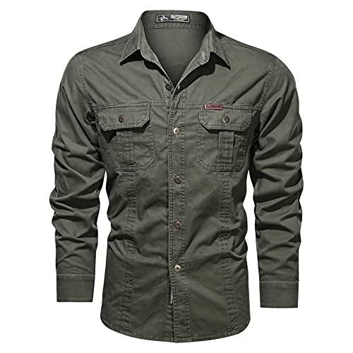 Talla lavada al aire libre Estilo Militar Hombres Algodón Largo Plus Camisas Camisas Manga Hombres Camisas Camisa Hombre Flor Rosa