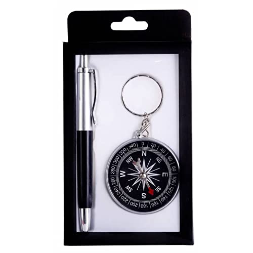 Lote de 10 Elegantes Estuches con Llavero Brújula y Bolígrafo Papelería. Llaves. Regalos Originales. Detalles de Bodas, Comuniones, Bautizos, Cumpleaños. CC.