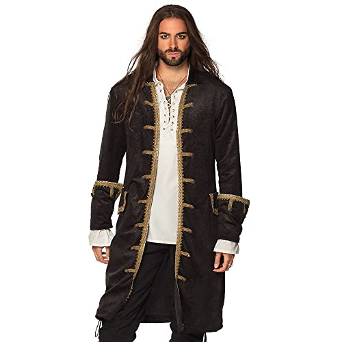 Boland - Chaqueta pirata para hombre, negro-oro, abrigo para hombre, bucanero, disfraz, carnaval, fiesta temática