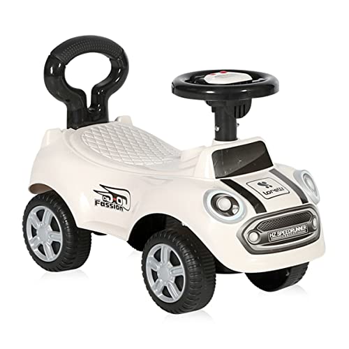 Lorelli - Correpasillos bebé coche Sport Mini Ride On Car, con Antivuelco, con respaldo, Función de música y bocina. Asiento cómodo y diseño divertido Color: Blanco
