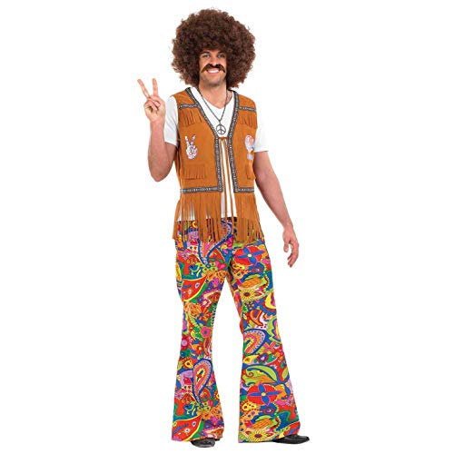 Fun Shack Pantalón para Disfraz Hippie Hombre, Disfraz Años 60 Hombre, Disfraz Años 70, Disfraz Carnaval Hombre Talla M