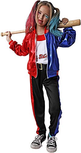 Gojoy shop- Disfraz de Princesa arlequina para niñas Carnaval Halloween (Contiene chaqueta con camiseta, cinturón, pantalon y peluca,y Mochila de Cuerdas.) (PANTALON LARGO, 5-6 AÑOS)