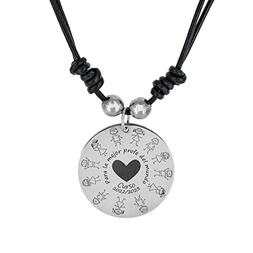 S&S Colgante personalizado de plata de primera ley “Para la mejor profe del mundo” - Regalo para profesores - Fin de curso (Una cara)