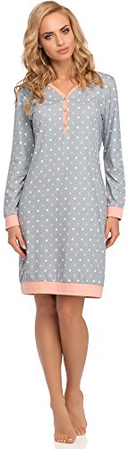 Cornette Camisón para Mujer Camisa de Dormir Manga Larga 654 2015 (Gris/Rosa(Meggie2), XL)
