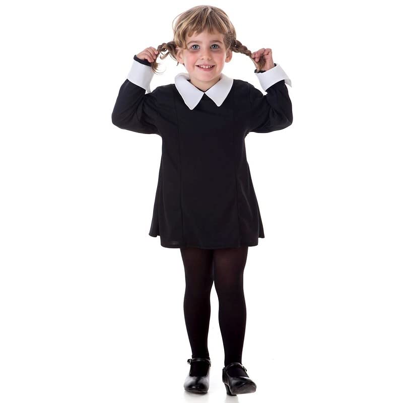 Creaciones Llopis Disfraz de Miércoles Addams para Niña, Vestido Miércoles Addams Niña (7-9 años, Negro)