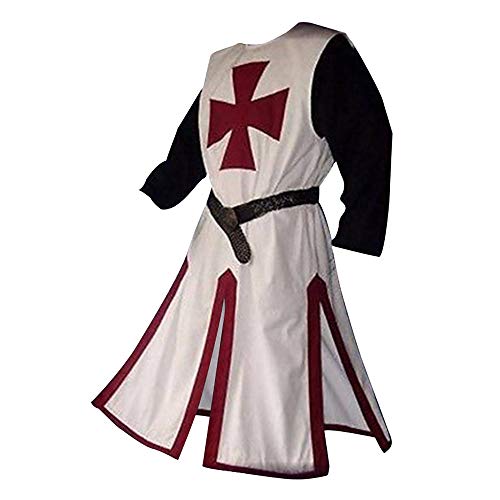 Feynman Disfraz de caballero medieval con túnica vikinga, disfraz de caballero templario, cruzado, para carnaval, cosplay, rojo M