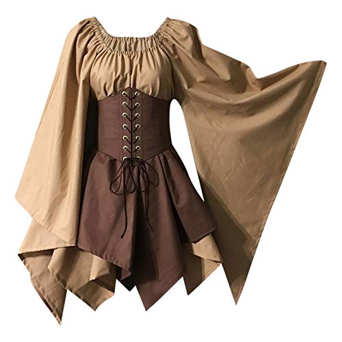 Lalaluka Vestido Medieval para Mujer, Vestidos Vintage empalmes corsé de Manga Corta Acampanada, Ropa Medieval, Renacimiento, Halloween, Carnaval, Cosplay, Disfraz de Princesa, Vestido de Noche