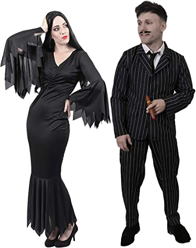 Disfraz para pareja de Familia Adams para adulto (talla XS - XXL)