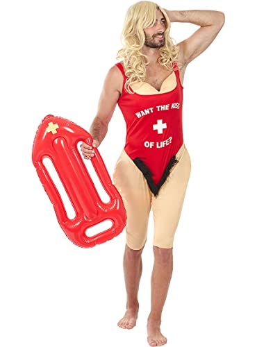 Funidelia | Disfraz de vigilante de la playa para hombre ▶ Disfraz para adultos y divertidos accesorios para Fiestas, Carnaval y Halloween - Talla M - L - Rojo