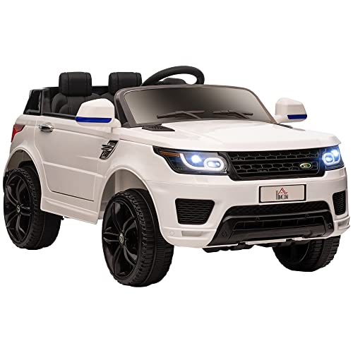 HOMCOM Coche Eléctrico SUV para Niños de 3-6 Años Coche de Batería 12V con 2 Motores Mando a Distancia Faros Bocina Bluetooth Música USB y Apertura de Puerta 3-5 km/h 110x68x52 cm Blanco