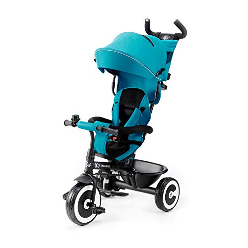 KinderKraft Triciclo Evolutivo ASTON, Cabina desplegable, Cinturón, 9 Meses a 5 Años, Azul
