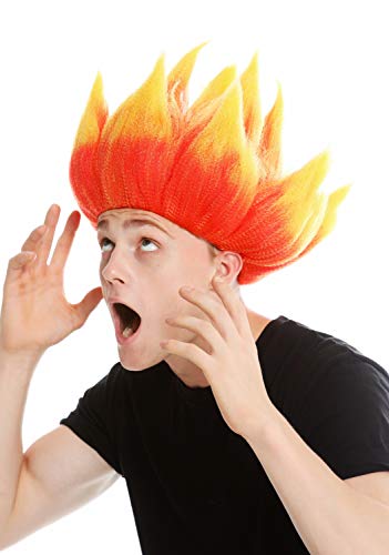 WIG ME UP- LM-19-PC13TPC2B Peluca Mujer Hombre Carnaval Pelo erizado Diablo Demonio Troll Fuego Flor Colores Rojo y Amarillo