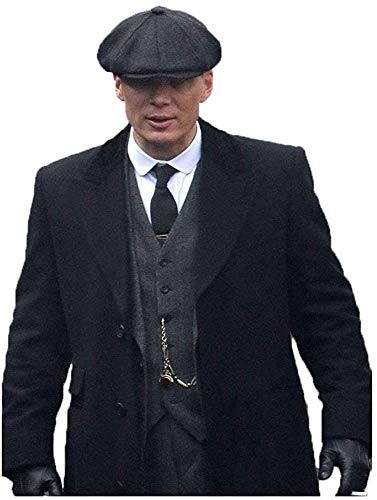 wowstore Peaky Blinders Thomas Shelby - Gabardina larga de lana negra para hombre, gabardina Peaky Blinders, Negro, Large