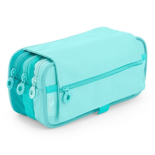 Estuche Portatodo Triple de Amplios Apartados Interiores con Cremallera Individual, Estuche para Material Escolar y Viaje (Blush Verde)