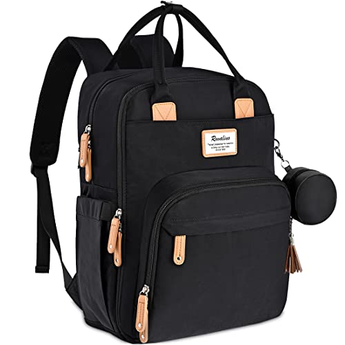 RUVALINO Mochila porta pañales Mochila grande para pañales con bolsa multifuncional para el bebé y cambiador móvil - Portachupetes - para mamá y papá (Negro), Talla única
