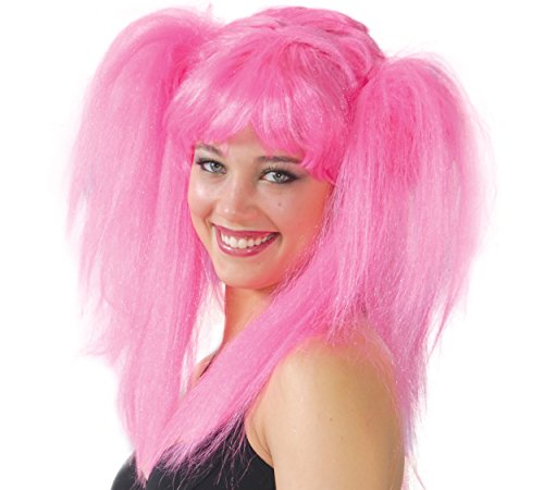 Guirca- Peluca coletas en caja, Color rosa, Talla única (4554.0)