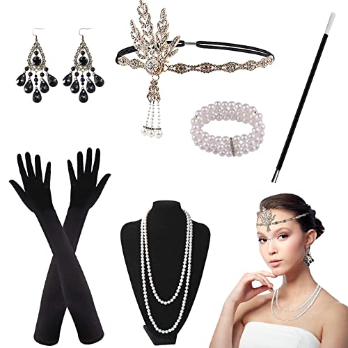 NMBCH Accesorios AñOs 20 Mujer，Tocado AñOs 20 Mujer Conjunto TemáTico De Los AñOs 20 Accesorios De Disfraces De Halloween De Los AñOs 20