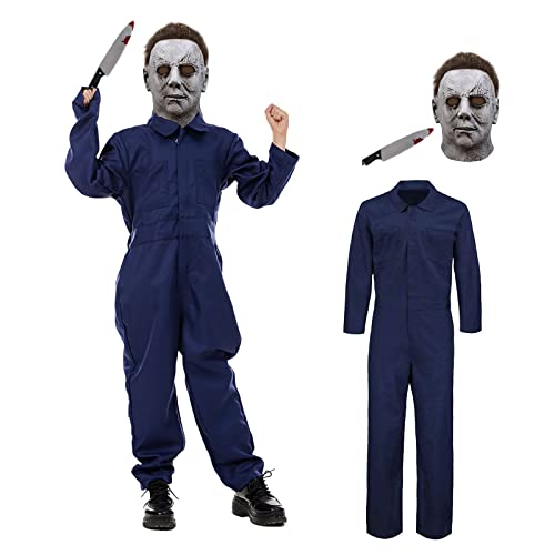 Applysu Disfraz infantil de Michael Myers de Mike Myers para niños, disfraz de Halloween con máscara, disfraz de miedo para niños y niñas, 1978 (gris, grande)