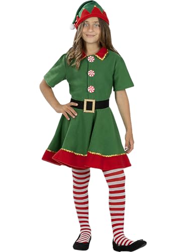 Funidelia | Disfraz de elfa navideña para niña Elfo navideño, Navidad, Duende navideño - Disfraces para niños, accesorios para Fiestas, Carnaval y Halloween - Talla 5-6 años - Verde