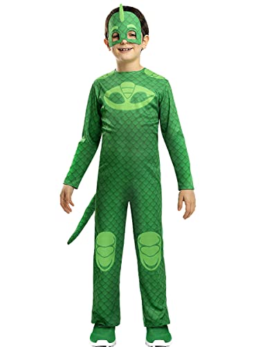 Funidelia | Disfraz de Gekko PJ Masks para niño Dibujos Animados, Gatuno, Buhita, Gekko - Disfraz para niños y divertidos accesorios para Fiestas, Carnaval y Halloween - Talla 5-6 años - Verde