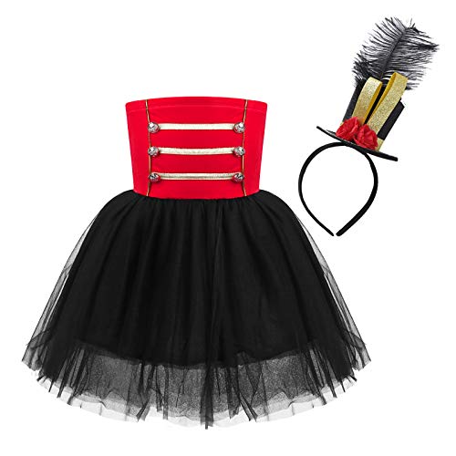 inhzoy Falda Tutú para Tarta para Niñas Cascanueces Disfraz de Circo Drum Conjunto de Trajes de Actuación con Diadema Rojo 4 años