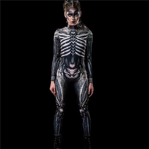 TMOYJPX 3D Disfraz Halloween Mujer Niña Gracioso Terror Esqueleto Mascarada - Cosplay Ropa Mono Disfraces Mujer Despedida Soltero Adultos Sexy Fiesta Ceremonia (C~Negro, XS)