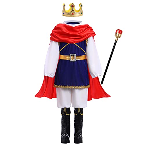 IDOPIP Disfraz de Príncipe Encantado para Niños Juego de rol Cosplay Carnaval Halloween Vestir Día Mundial del Libro túnica, parte superior, pantalones Conjunto de Ropa Azul 02 6-7 años