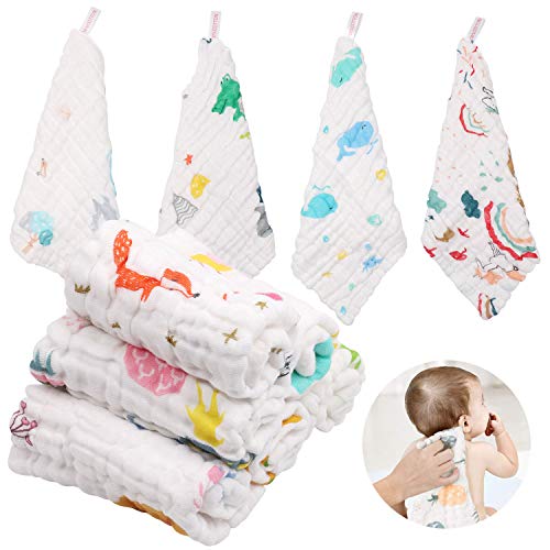 ABirdon 10 Piezas Muselinas Bebe Algodon, 30x30 Toalla de Baño, Toalla Facial Infantil Animados para Niños